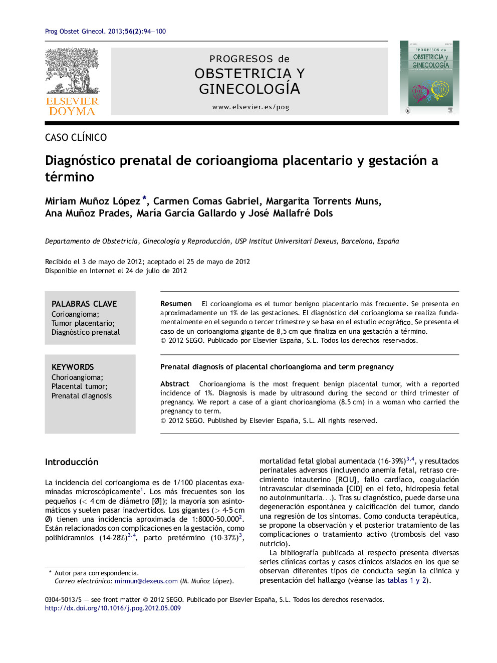 Diagnóstico prenatal de corioangioma placentario y gestación a término