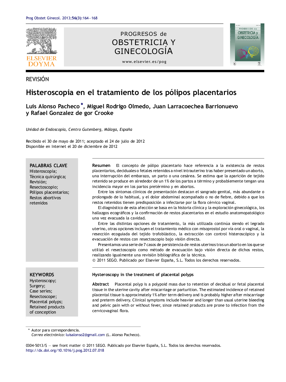 Histeroscopia en el tratamiento de los pólipos placentarios