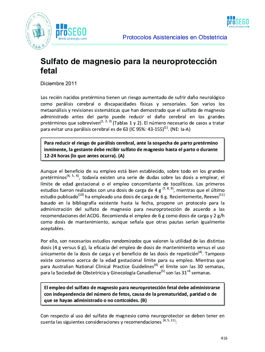 Sulfato de magnesio para la neuroprotección fetal