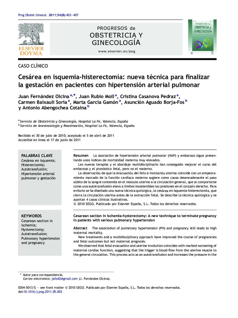 Cesárea en isquemia-histerectomía: nueva técnica para finalizar la gestación en pacientes con hipertensión arterial pulmonar