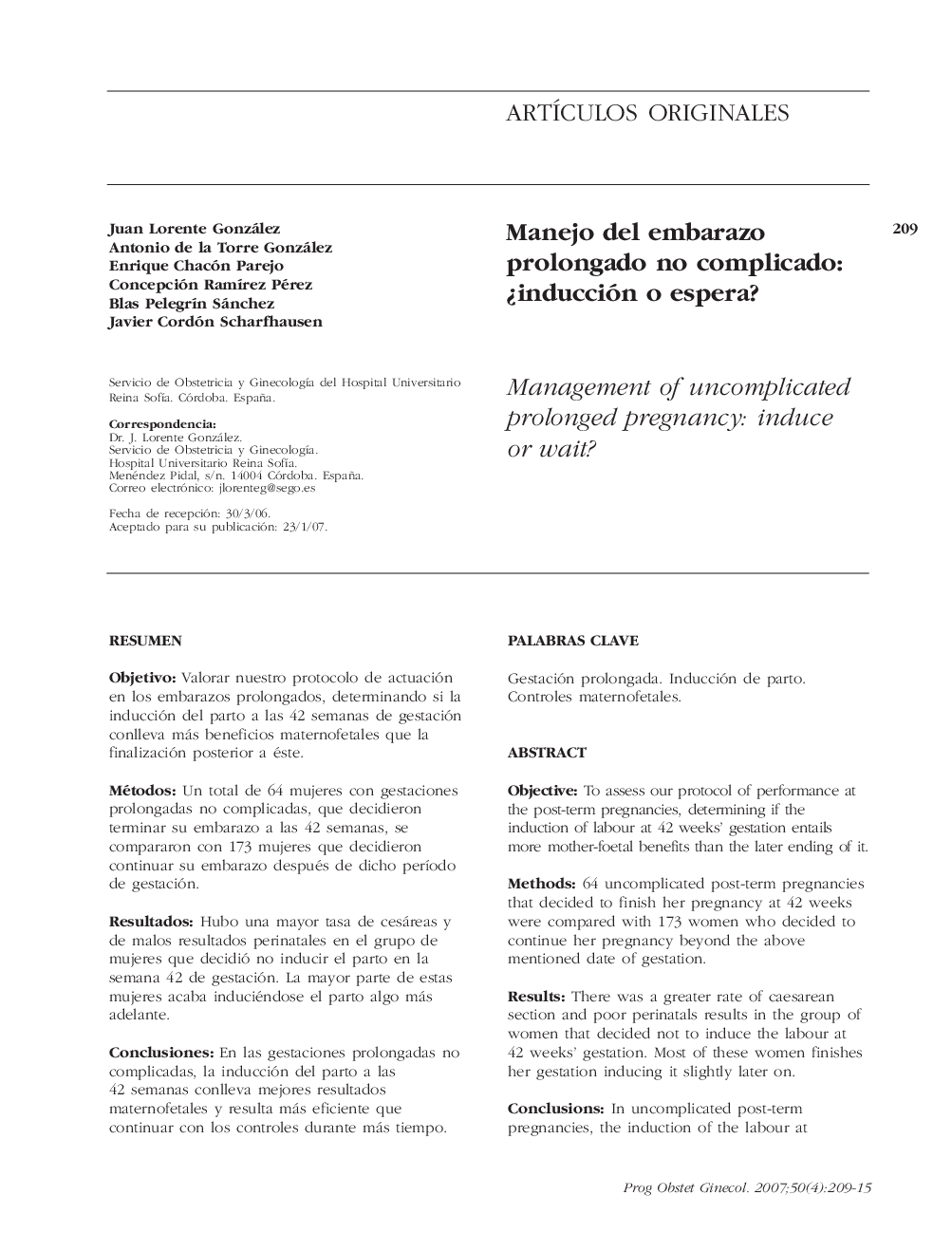 Manejo del embarazo prolongado no complicado: Â¿inducción o espera?