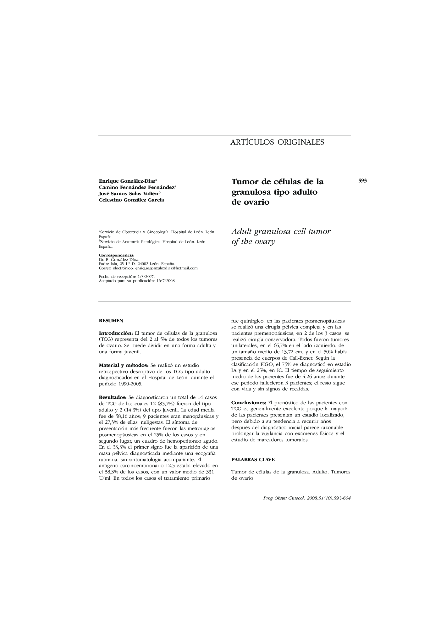 Tumor de células de la granulosa tipo adulto de ovario