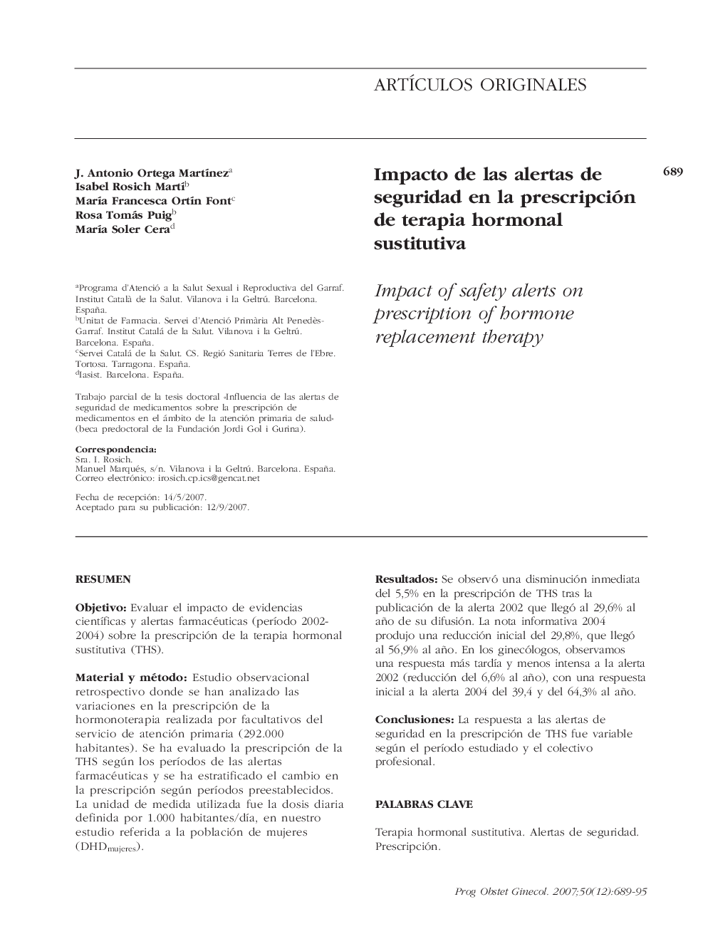 Impacto de las alertas de seguridad en la prescripción de terapia hormonal sustitutiva