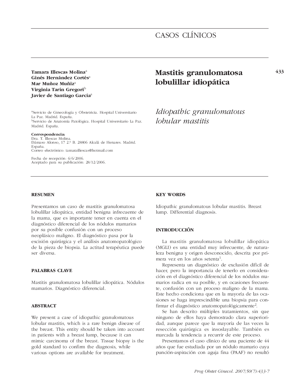 Mastitis granulomatosa lobulillar idiopática