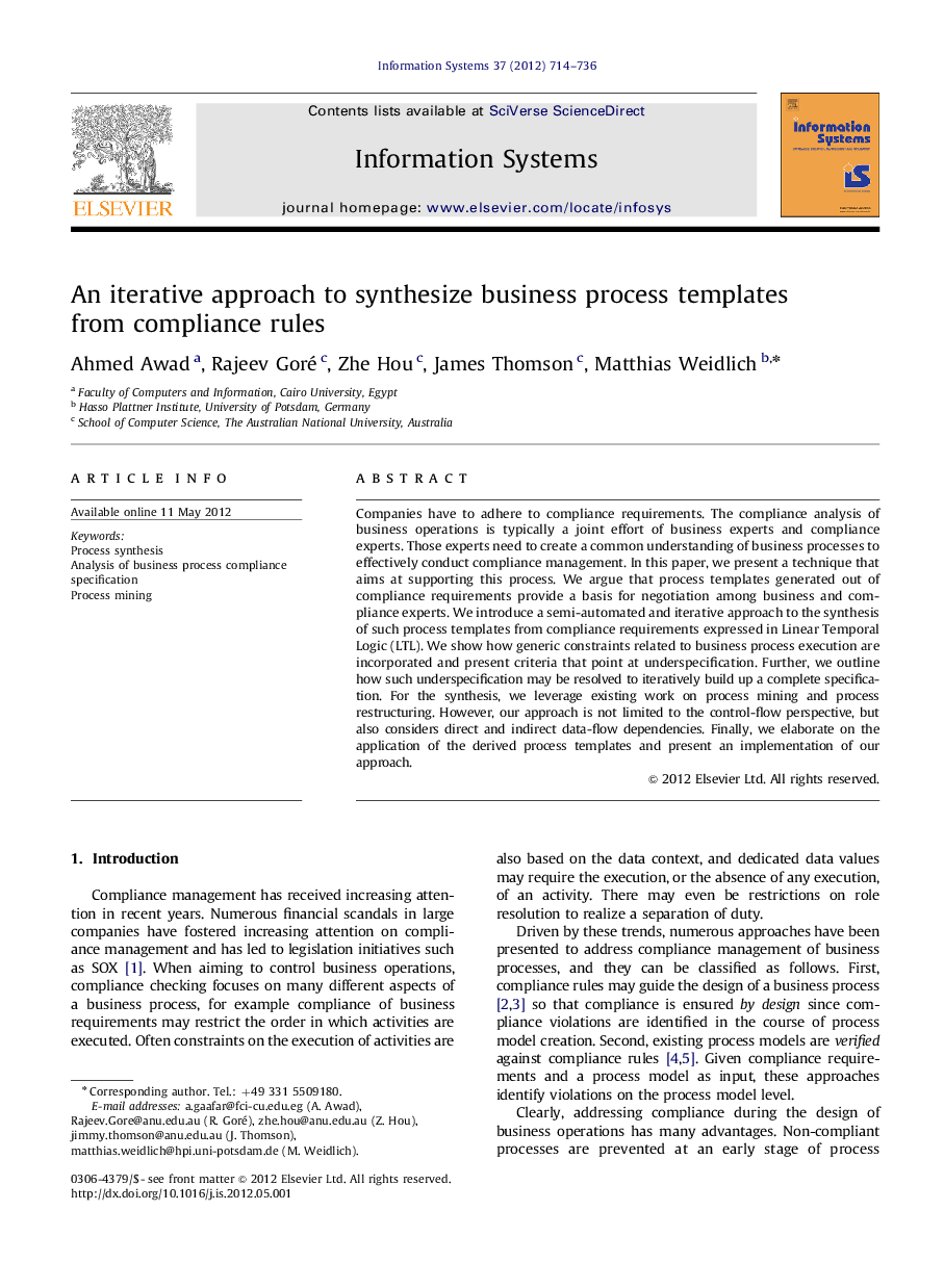 An iterative approach to synthesize business process templates from compliance rules