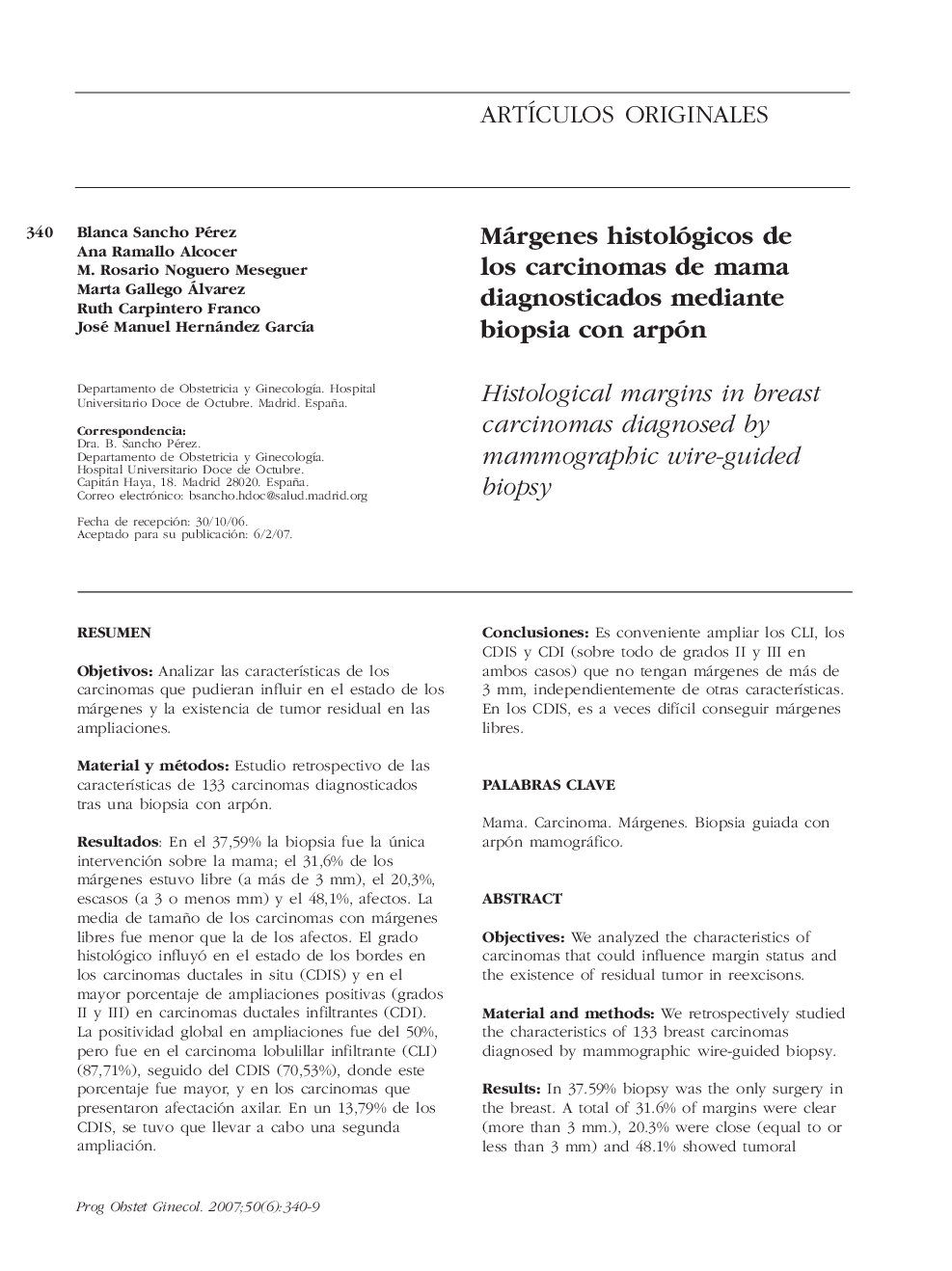 Márgenes histológicos de los carcinomas de mama diagnosticados mediante biopsia con arpón