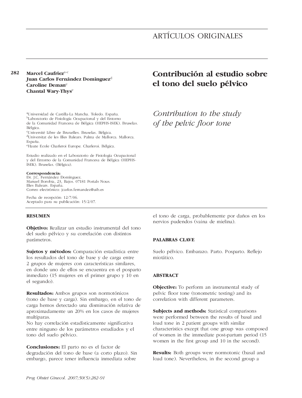 Contribución al estudio sobre el tono del suelo pélvico