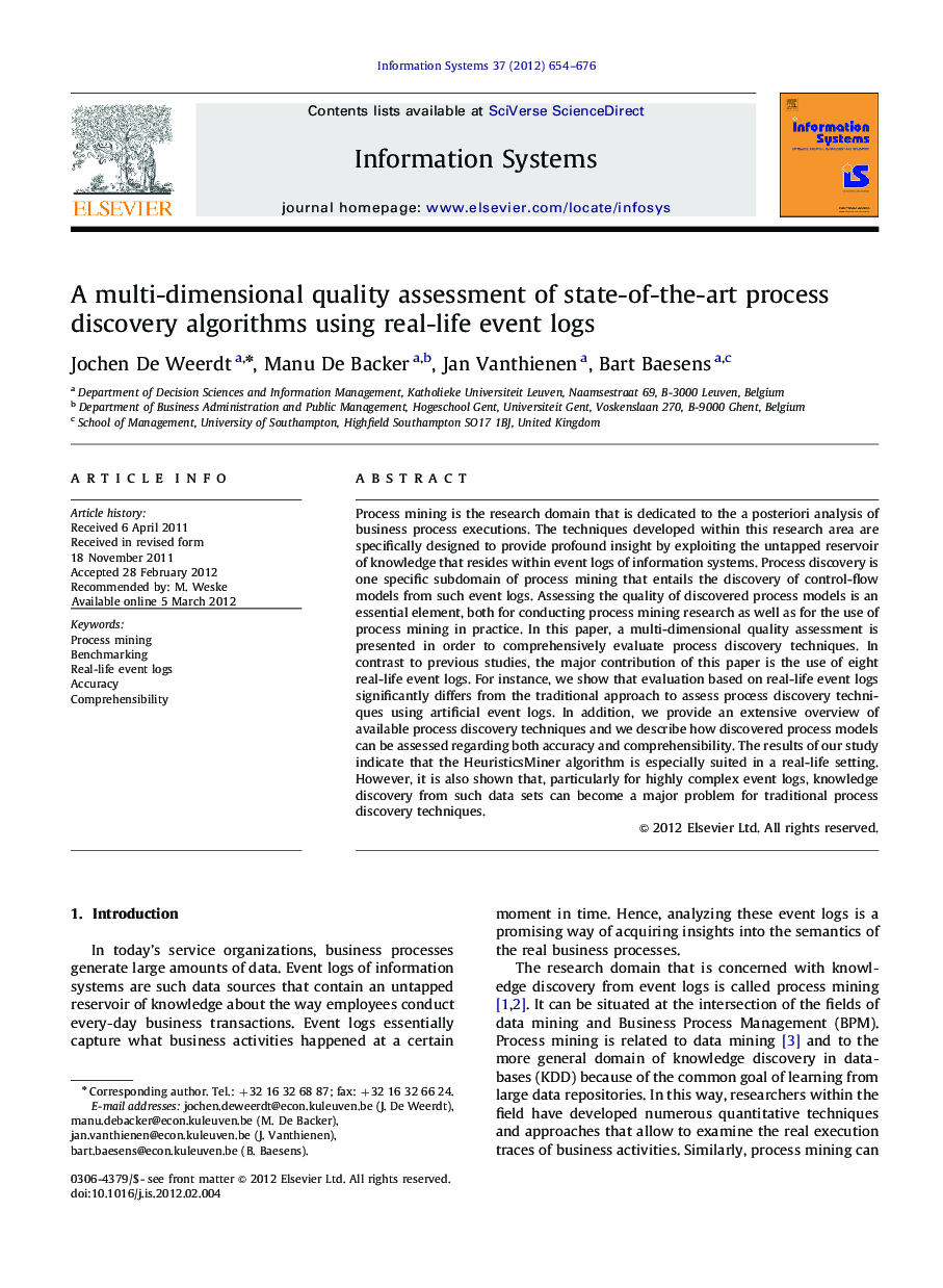 A multi-dimensional quality assessment of state-of-the-art process discovery algorithms using real-life event logs