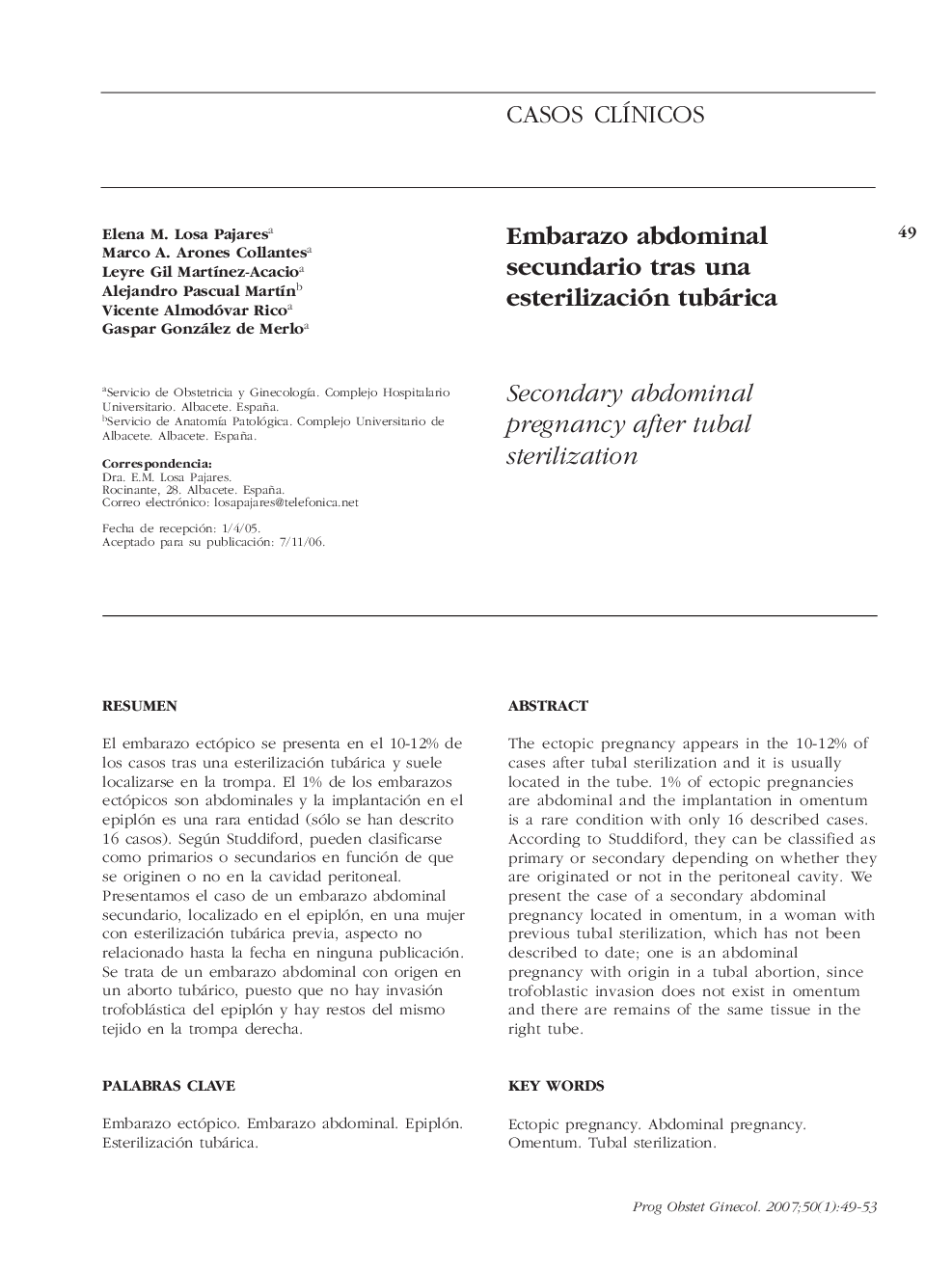 Embarazo abdominal secundario tras una esterilización tubárica