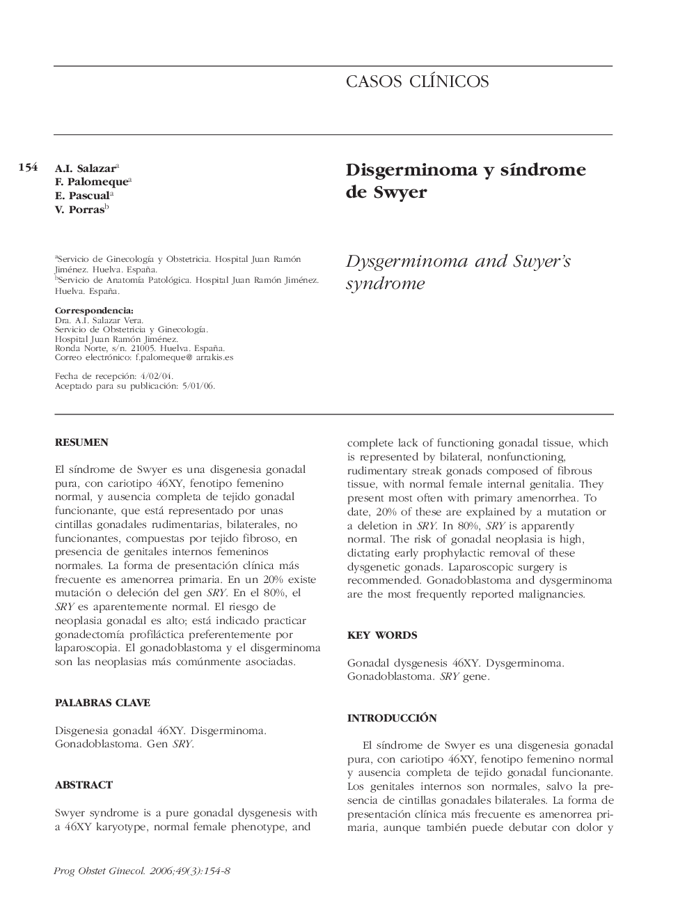 Disgerminoma y sÃ­ndrome de Swyer