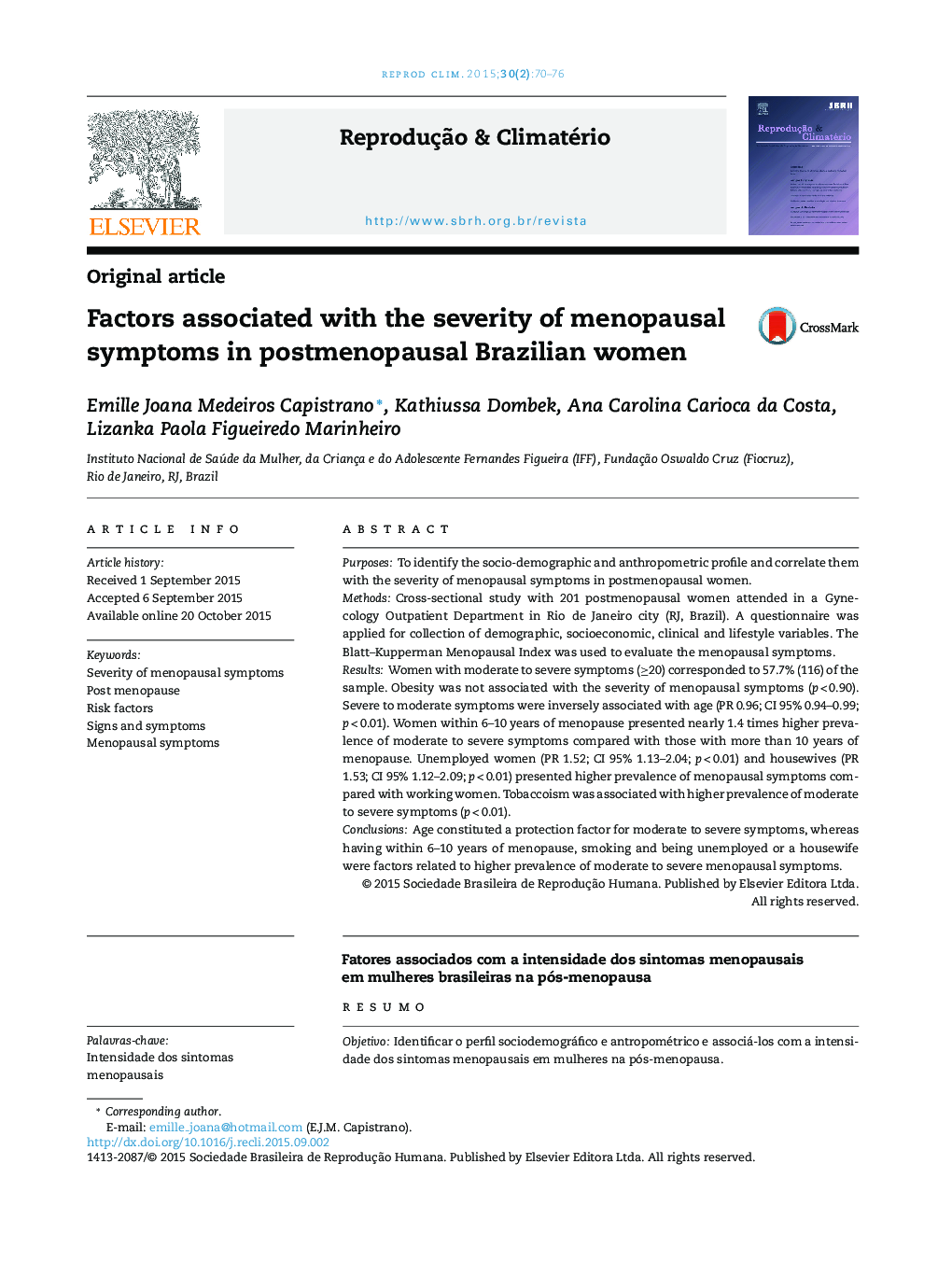 Factors associated with the severity of menopausal symptoms in postmenopausal Brazilian women