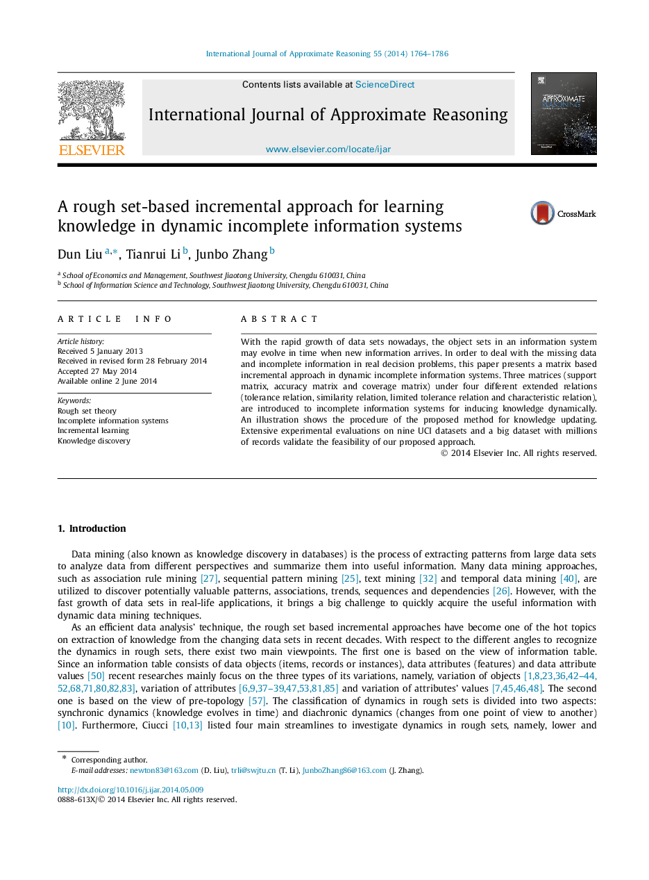 A rough set-based incremental approach for learning knowledge in dynamic incomplete information systems