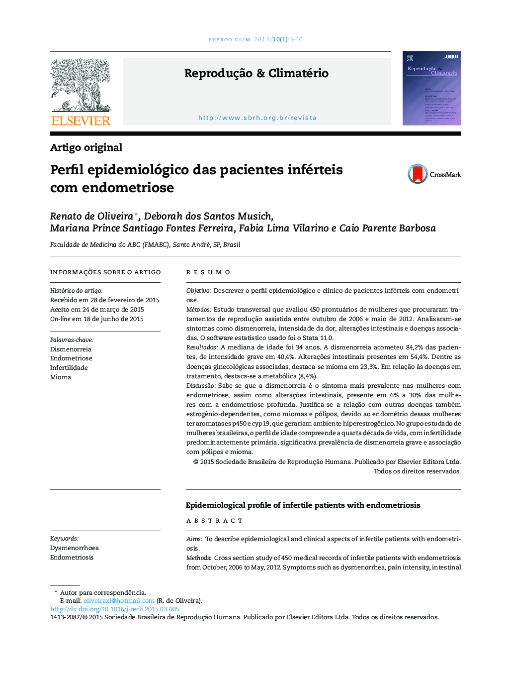 Perfil epidemiológico das pacientes inférteis com endometriose