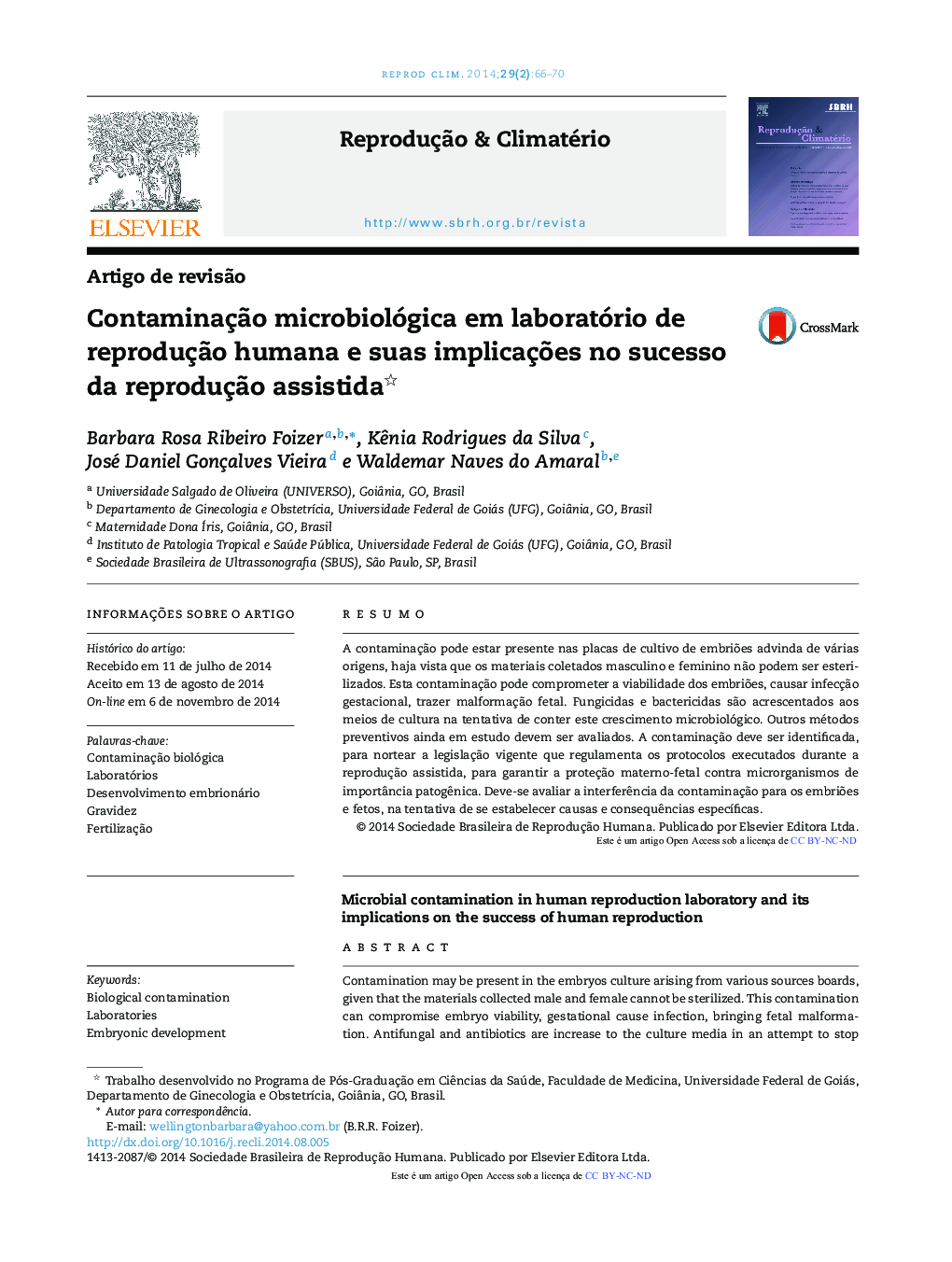 Contaminação microbiológica em laboratório de reprodução humana e suas implicações no sucesso da reprodução assistida 