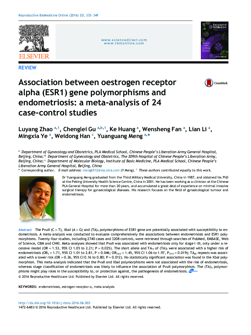 Association between oestrogen receptor alpha (ESR1) gene polymorphisms and endometriosis: a meta-analysis of 24 case-control studies