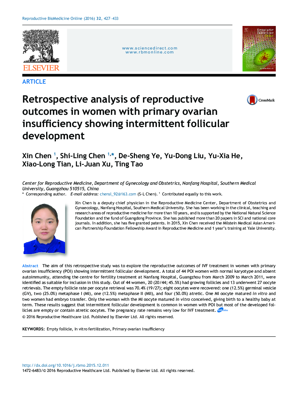 Retrospective analysis of reproductive outcomes in women with primary ovarian insufficiency showing intermittent follicular development