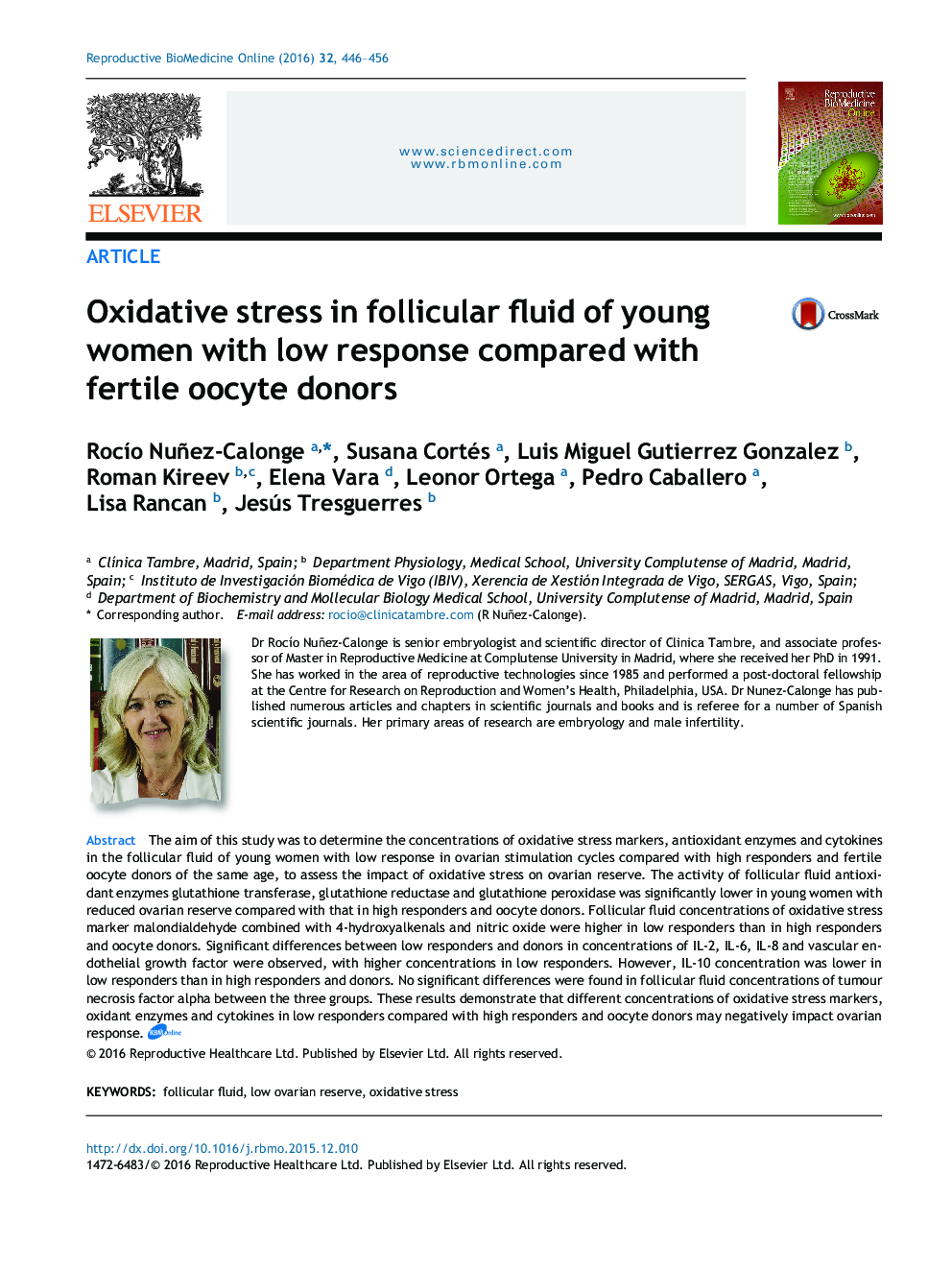 Oxidative stress in follicular fluid of young women with low response compared with fertile oocyte donors
