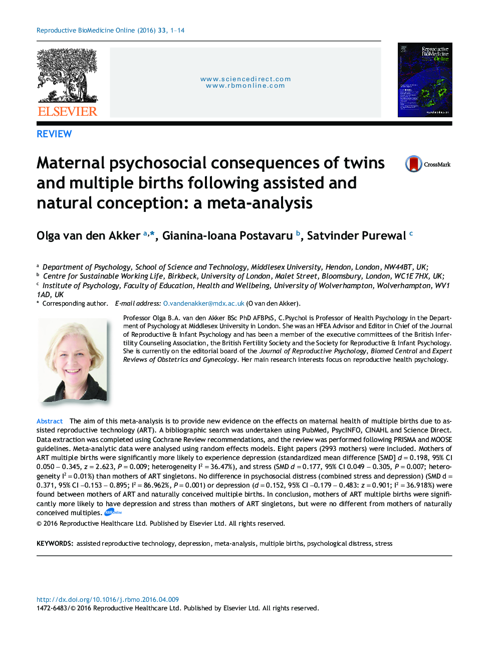 Maternal psychosocial consequences of twins and multiple births following assisted and natural conception: a meta-analysis