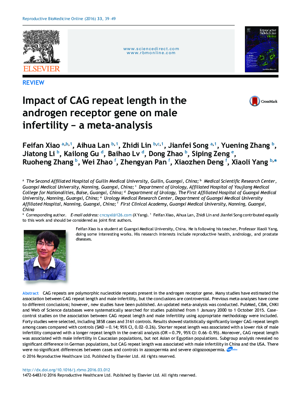 Impact of CAG repeat length in the androgen receptor gene on male infertility – a meta-analysis