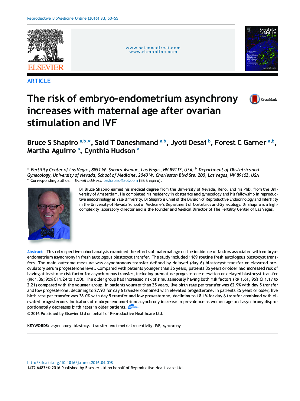 The risk of embryo-endometrium asynchrony increases with maternal age after ovarian stimulation and IVF