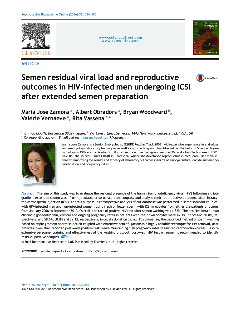 Semen residual viral load and reproductive outcomes in HIV-infected men undergoing ICSI after extended semen preparation