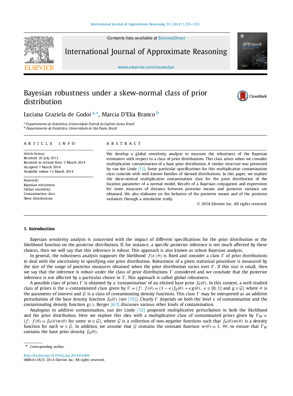 Bayesian robustness under a skew-normal class of prior distribution