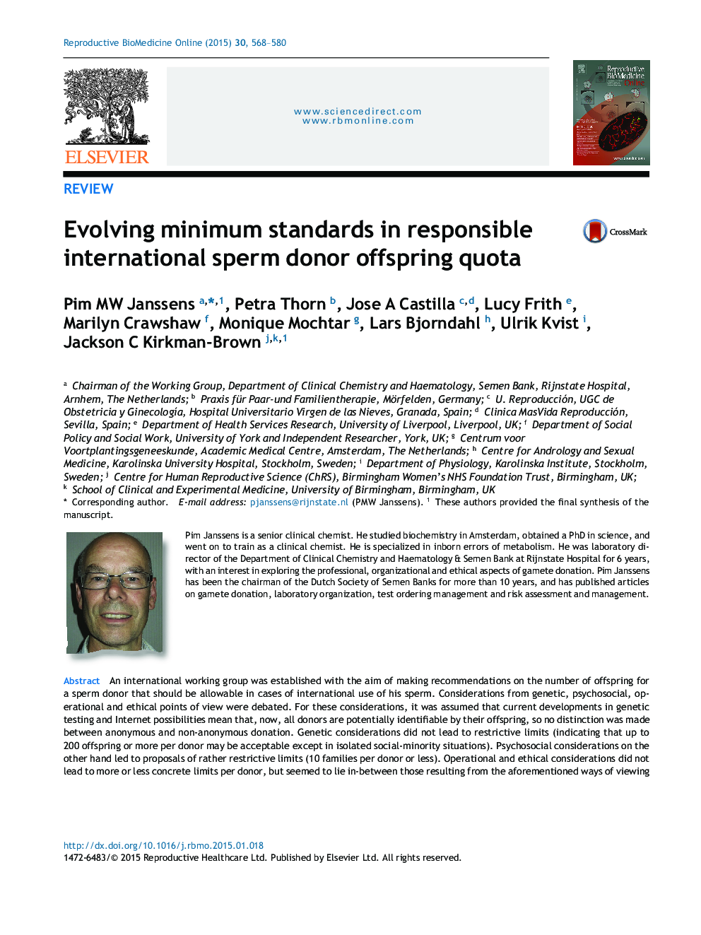 Evolving minimum standards in responsible international sperm donor offspring quota