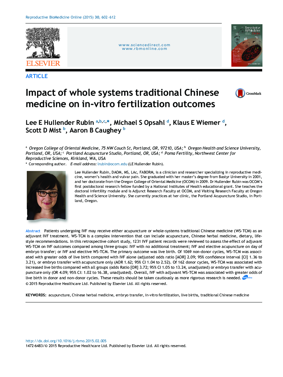 Impact of whole systems traditional Chinese medicine on in-vitro fertilization outcomes