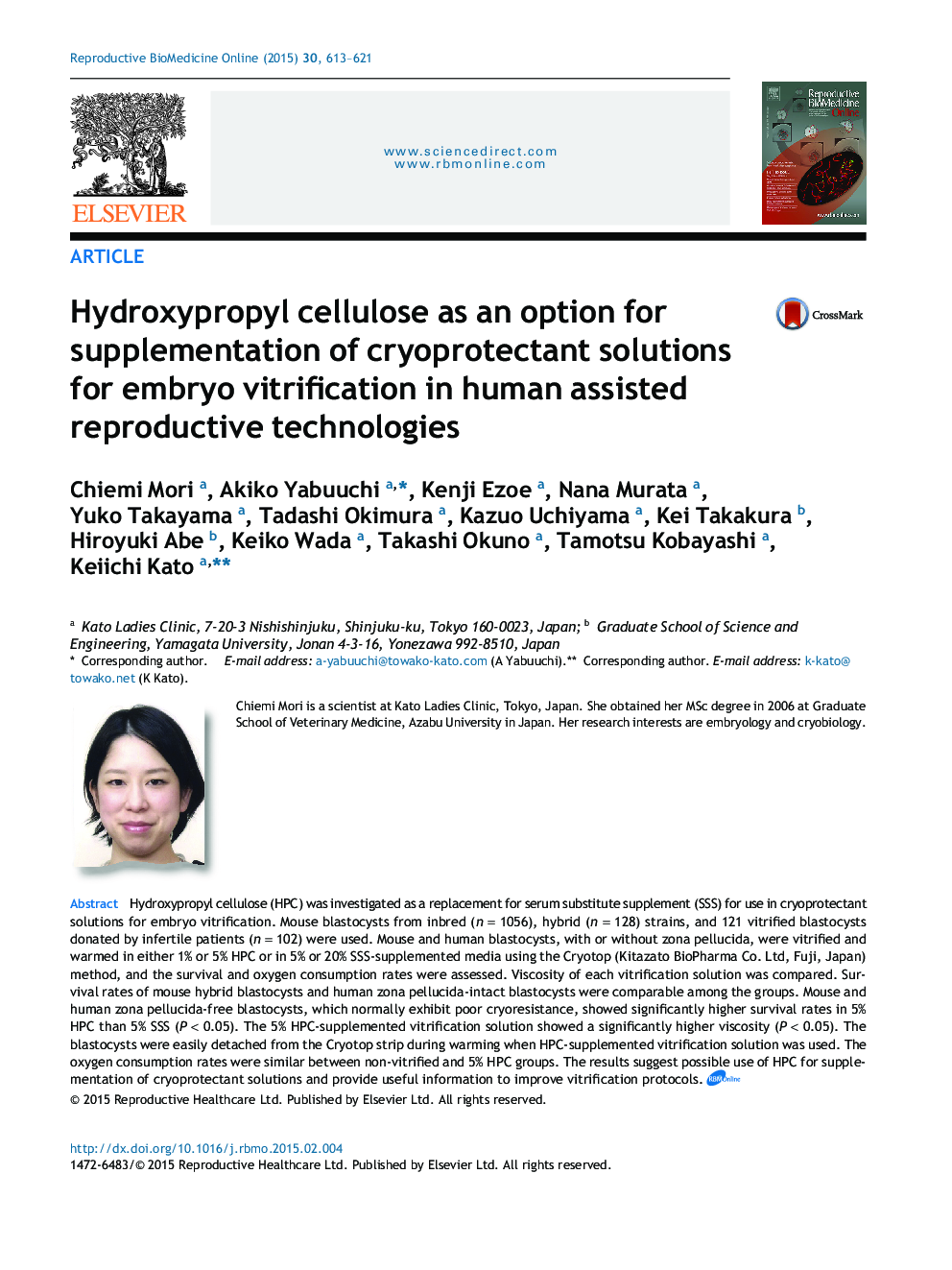 Hydroxypropyl cellulose as an option for supplementation of cryoprotectant solutions for embryo vitrification in human assisted reproductive technologies