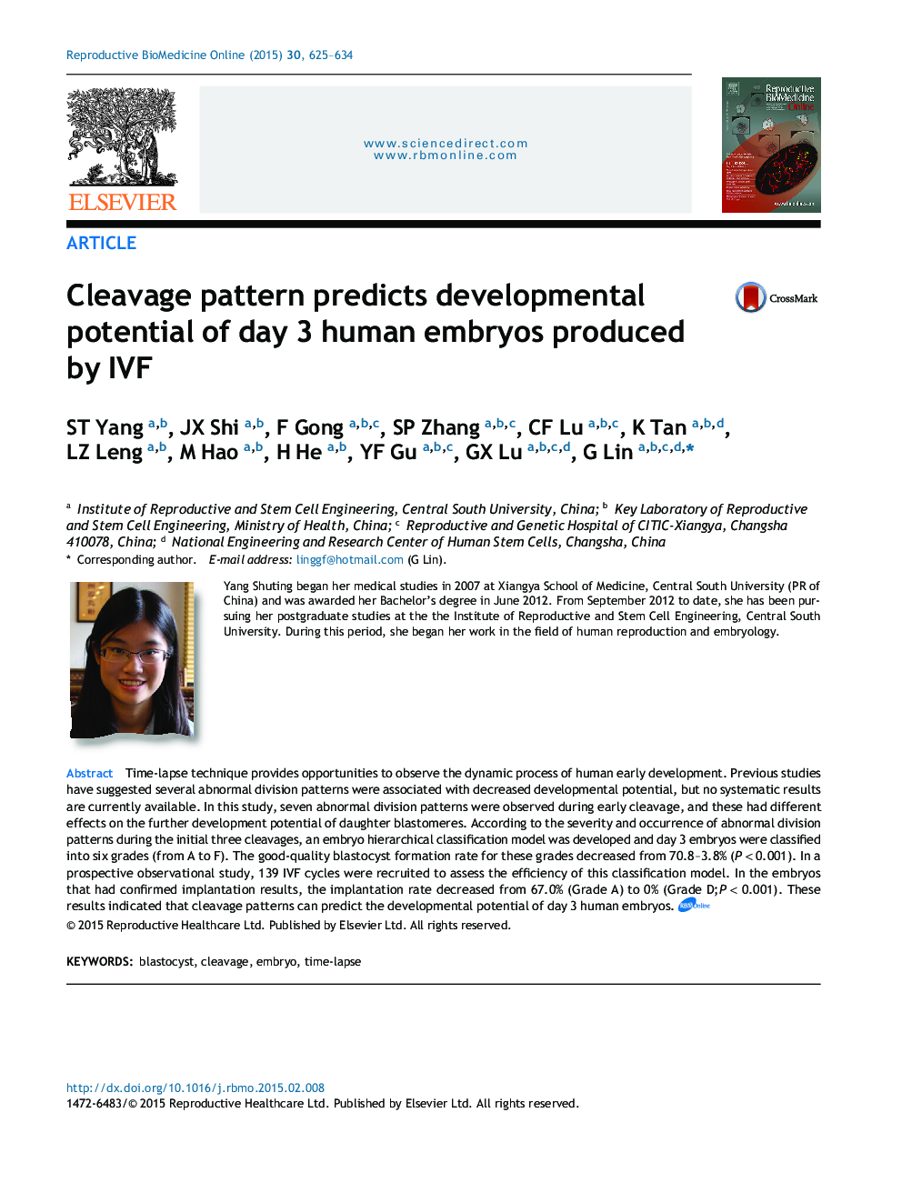 Cleavage pattern predicts developmental potential of day 3 human embryos produced by IVF