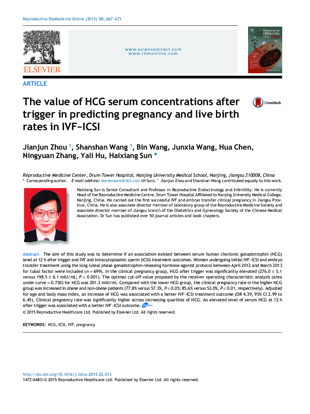 The value of HCG serum concentrations after trigger in predicting pregnancy and live birth rates in IVF–ICSI