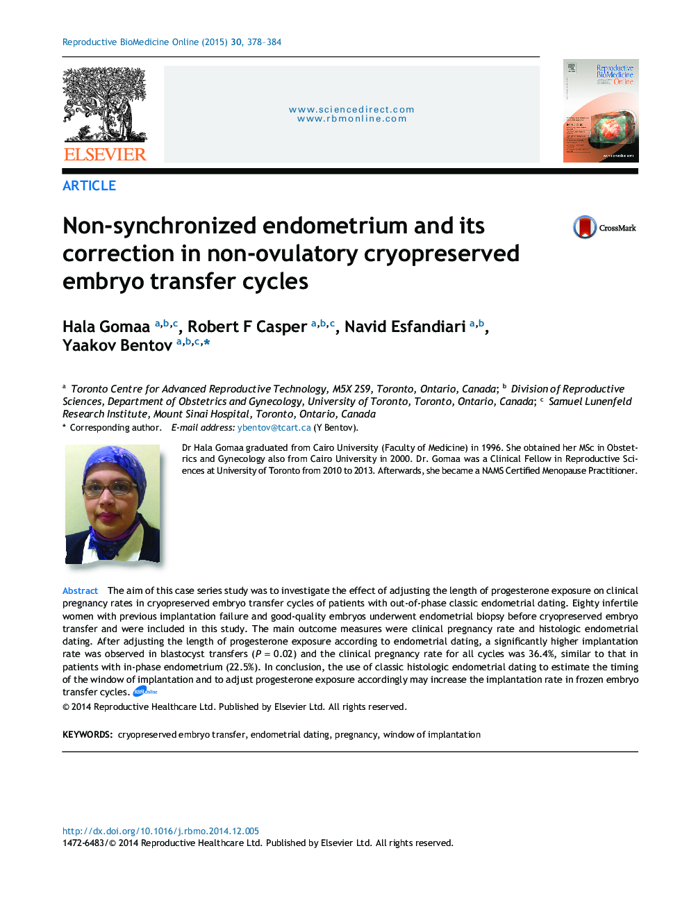 Non-synchronized endometrium and its correction in non-ovulatory cryopreserved embryo transfer cycles