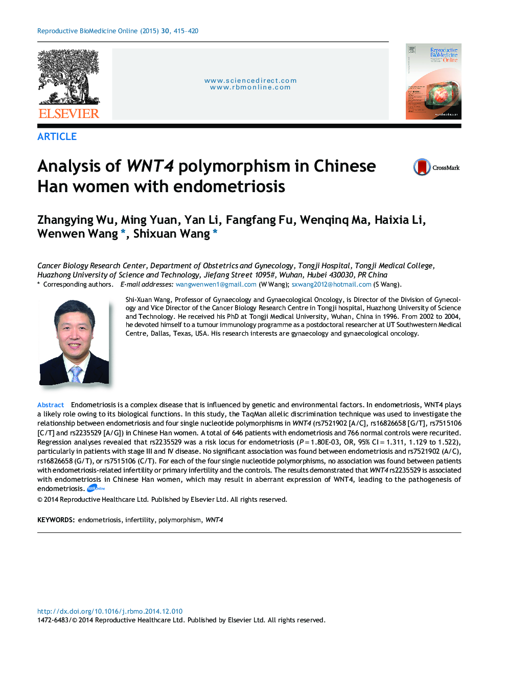 Analysis of WNT4 polymorphism in Chinese Han women with endometriosis