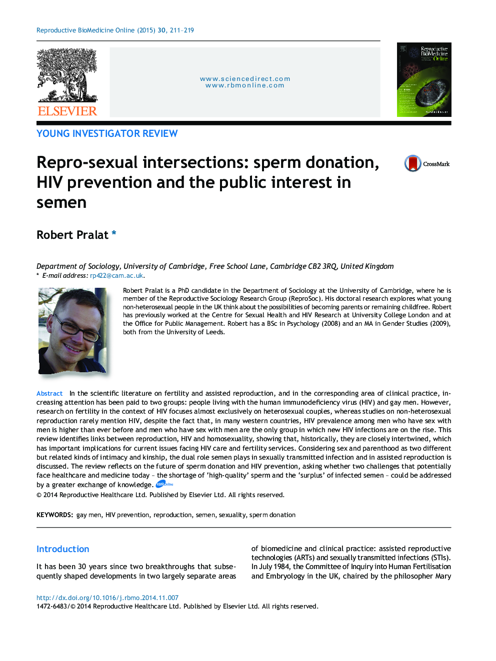 Repro-sexual intersections: sperm donation, HIV prevention and the public interest in semen