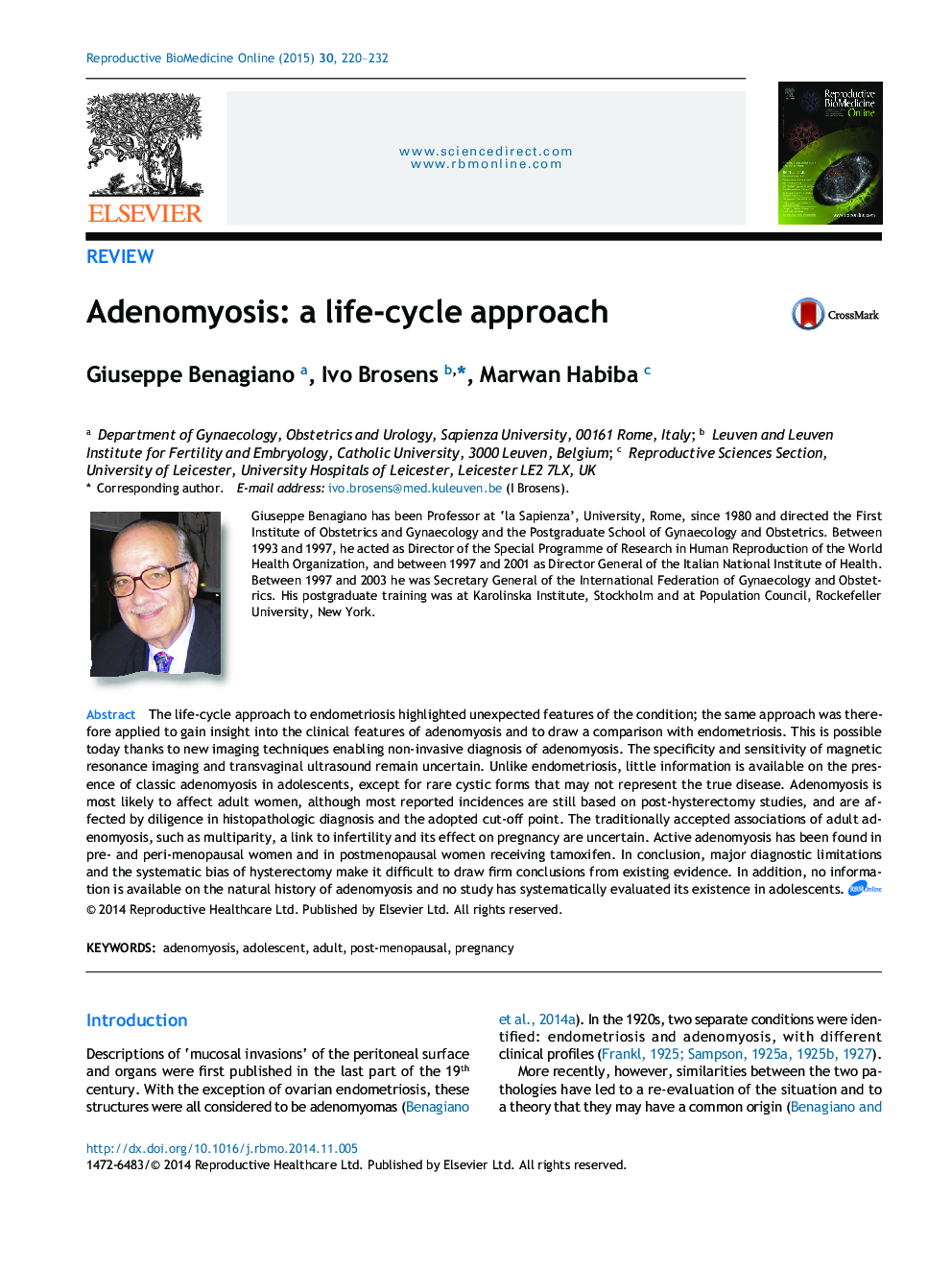 Adenomyosis: a life-cycle approach