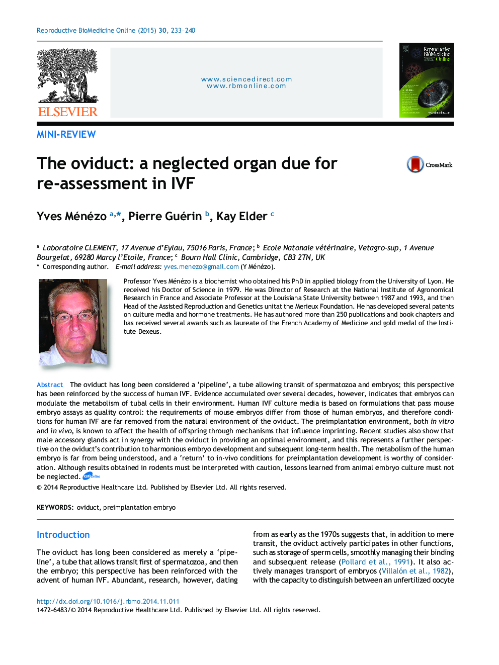 The oviduct: a neglected organ due for re-assessment in IVF