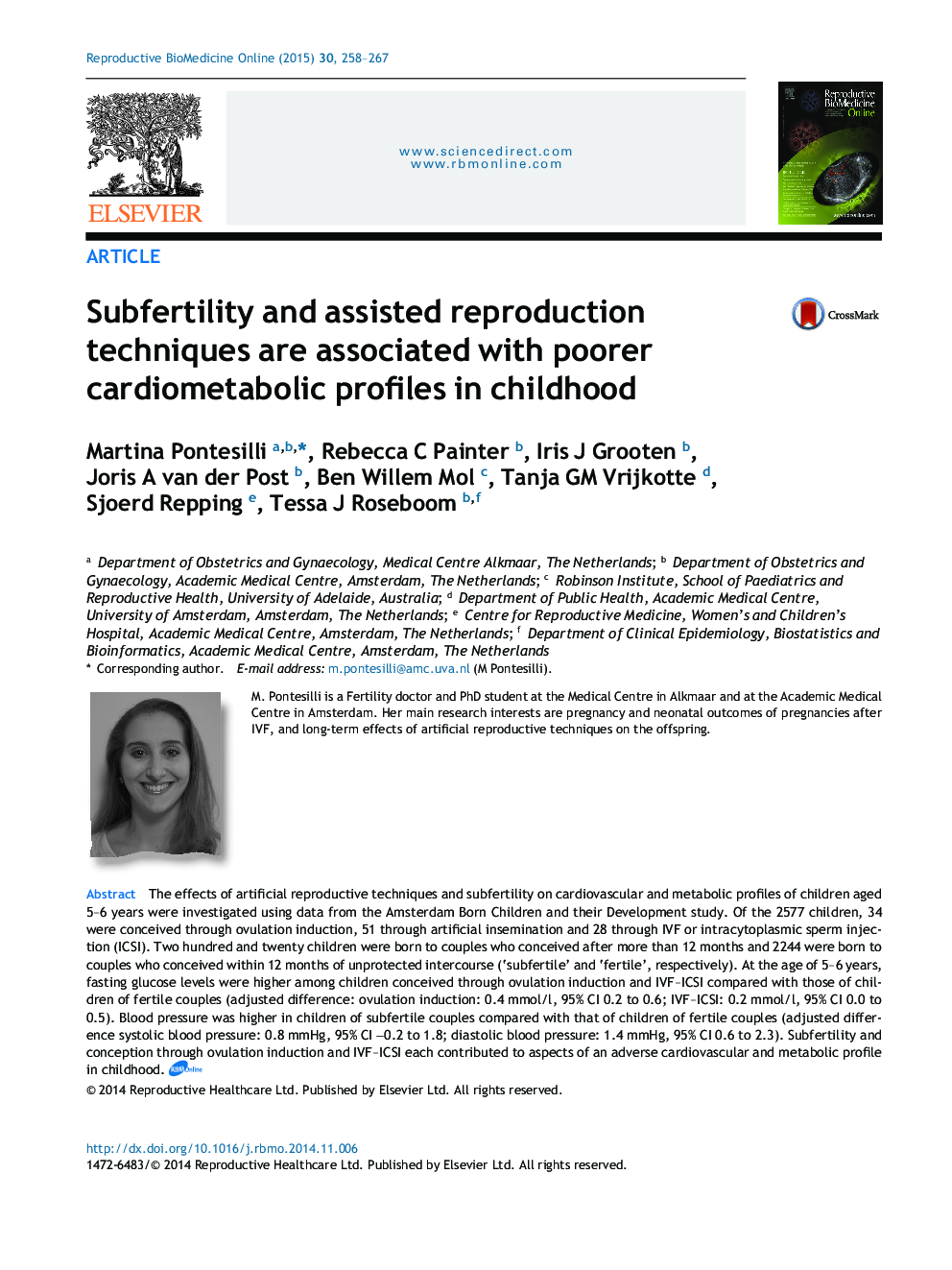 Subfertility and assisted reproduction techniques are associated with poorer cardiometabolic profiles in childhood