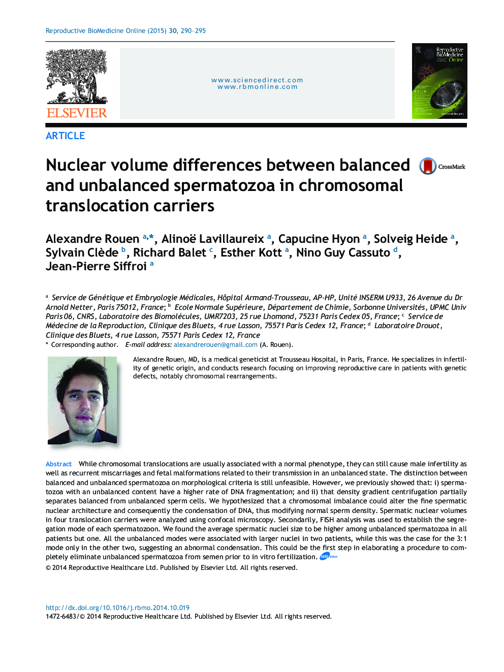 Nuclear volume differences between balanced and unbalanced spermatozoa in chromosomal translocation carriers