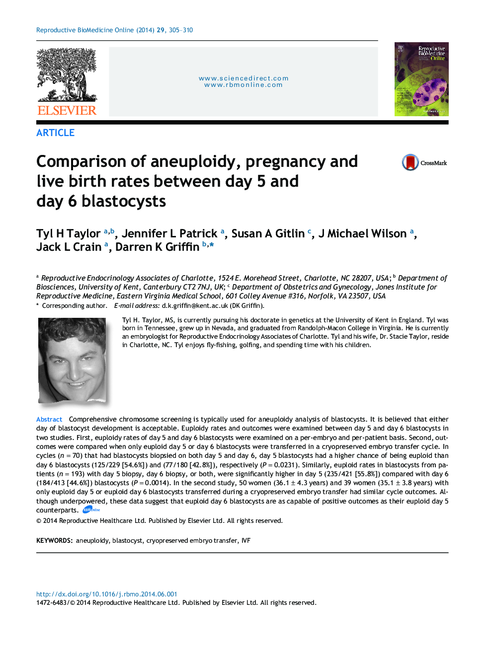 مقایسه آناپلوئیدی، بارداری و تولد زنده در روزهای 5 و 6 بلاستوسیست 