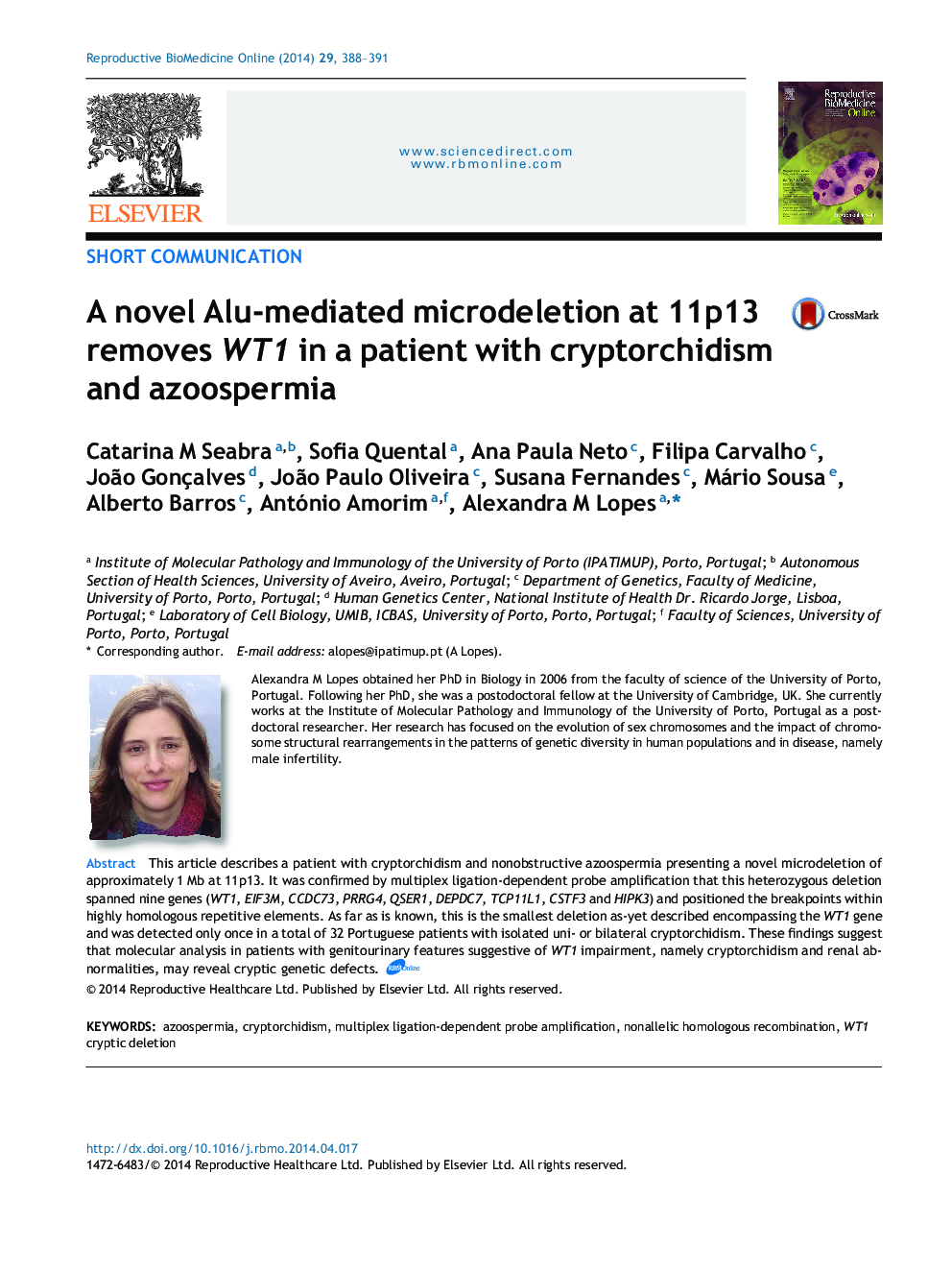 A novel Alu-mediated microdeletion at 11p13 removes WT1 in a patient with cryptorchidism and azoospermia