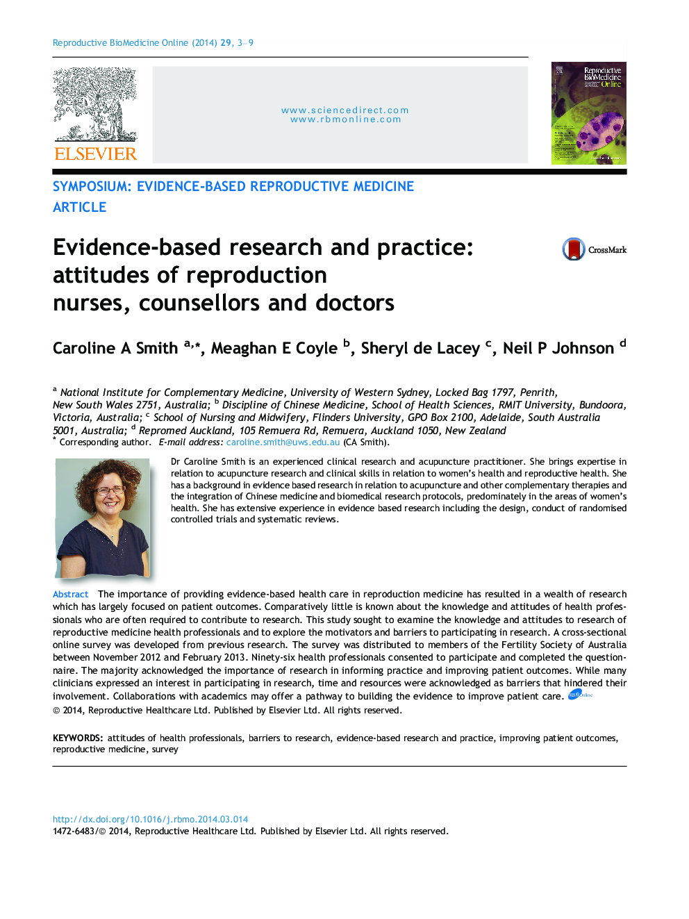 Evidence-based research and practice: attitudes of reproduction nurses, counsellors and doctors 