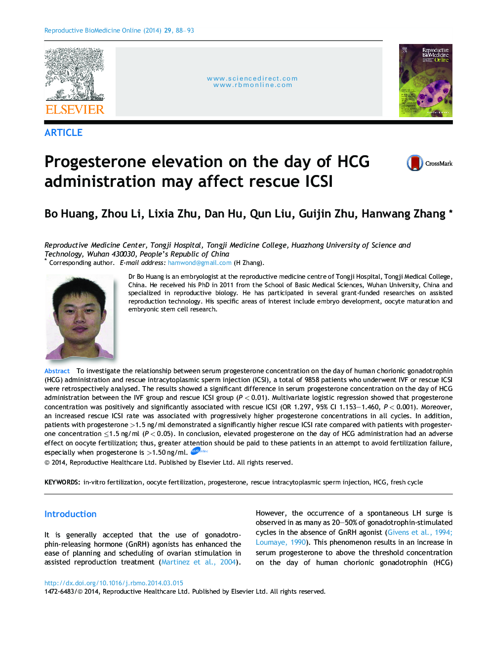 Progesterone elevation on the day of HCG administration may affect rescue ICSI 