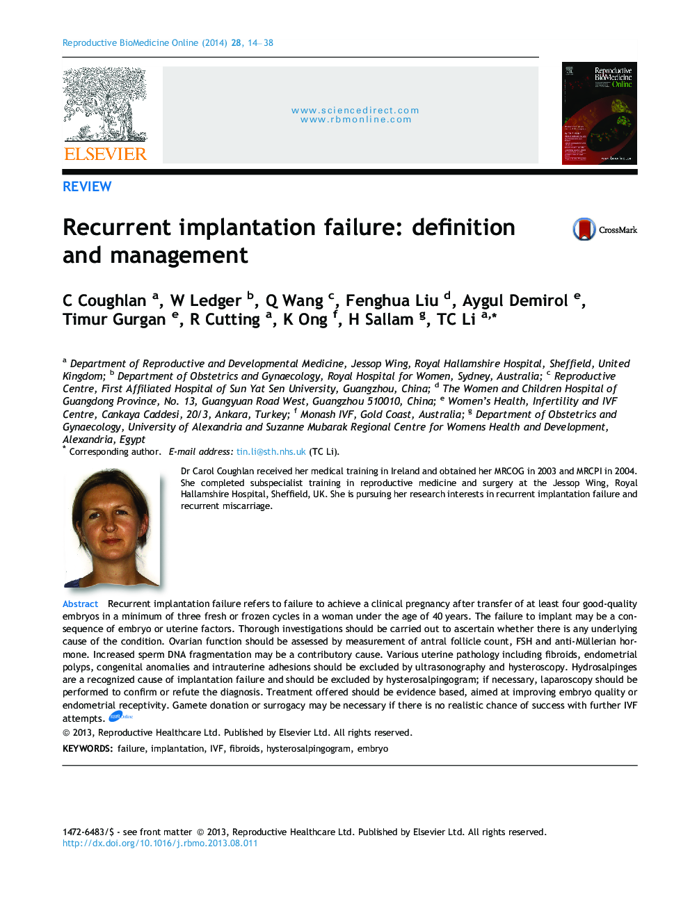 Recurrent implantation failure: definition and management 