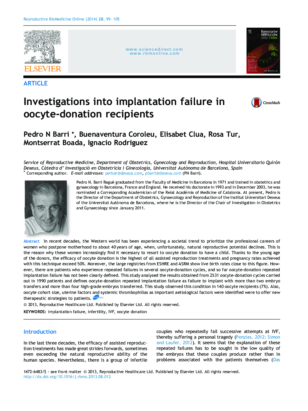 Investigations into implantation failure in oocyte-donation recipients 