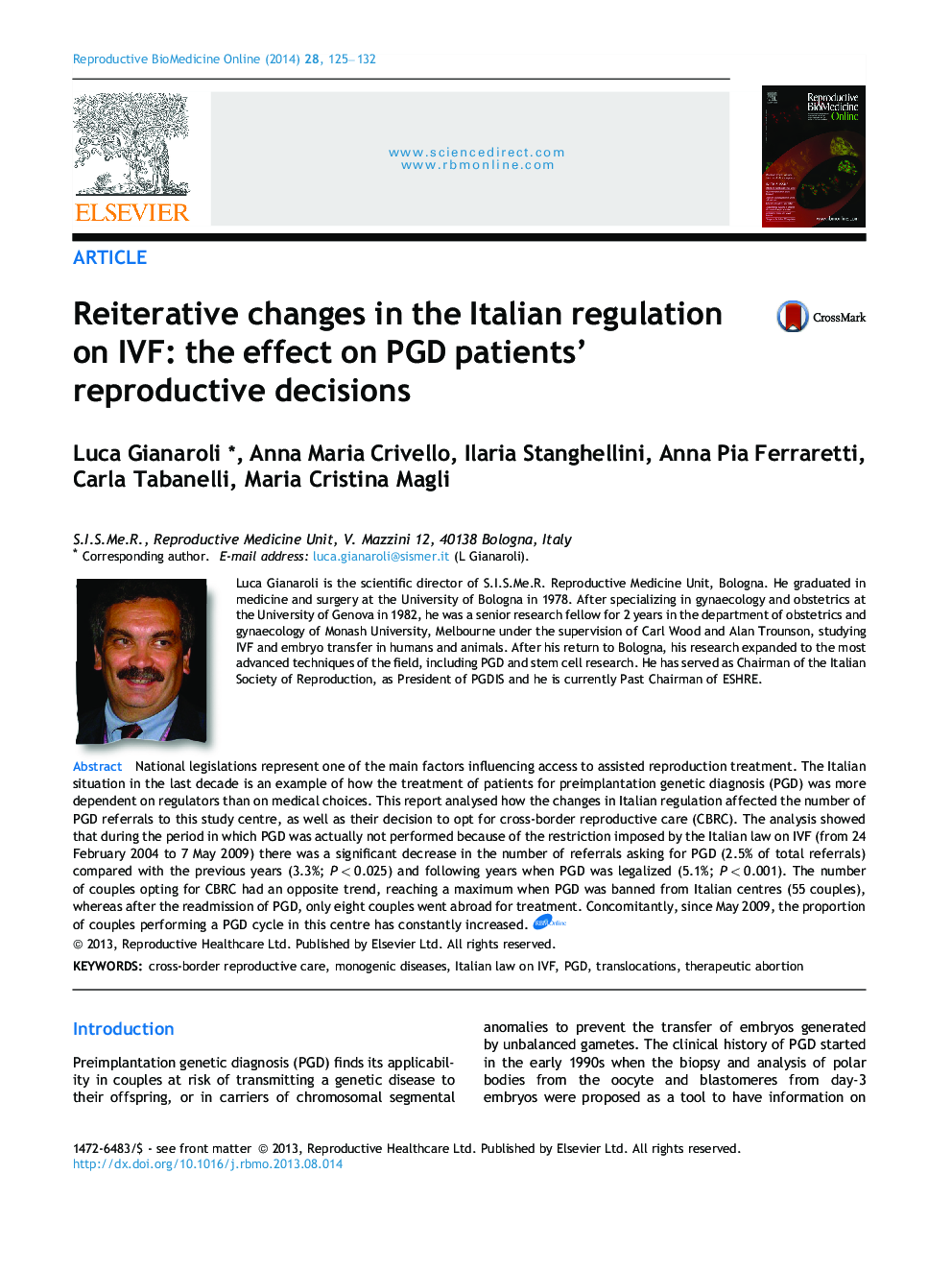 Reiterative changes in the Italian regulation on IVF: the effect on PGD patients’ reproductive decisions 
