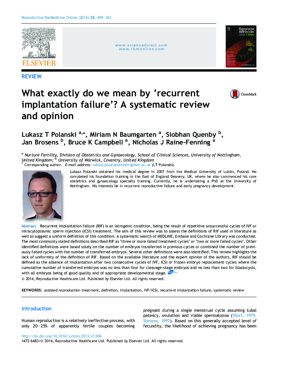 What exactly do we mean by ‘recurrent implantation failure’? A systematic review and opinion 