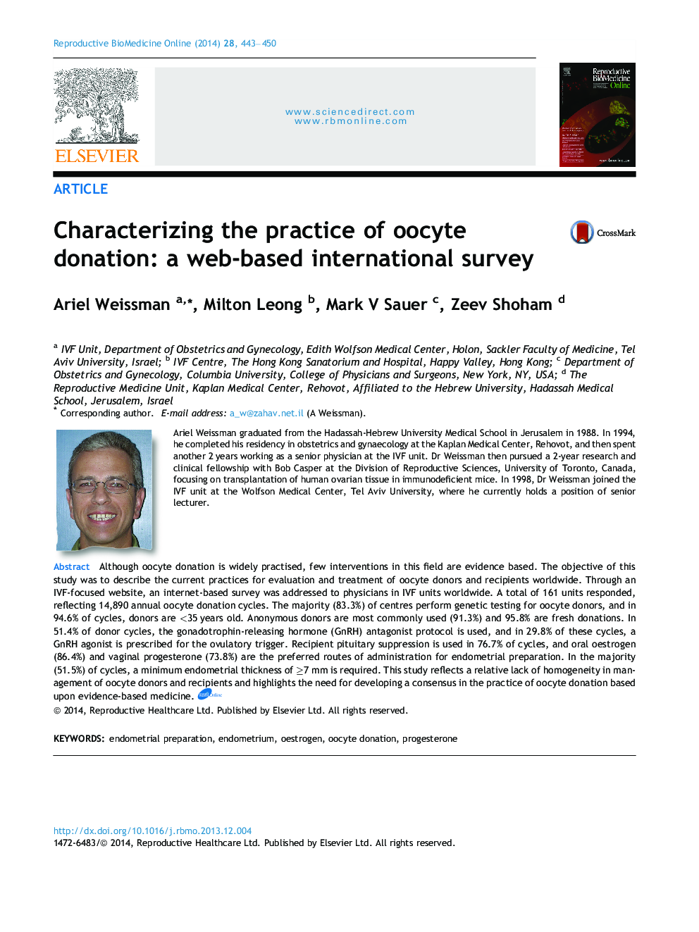 Characterizing the practice of oocyte donation: a web-based international survey 