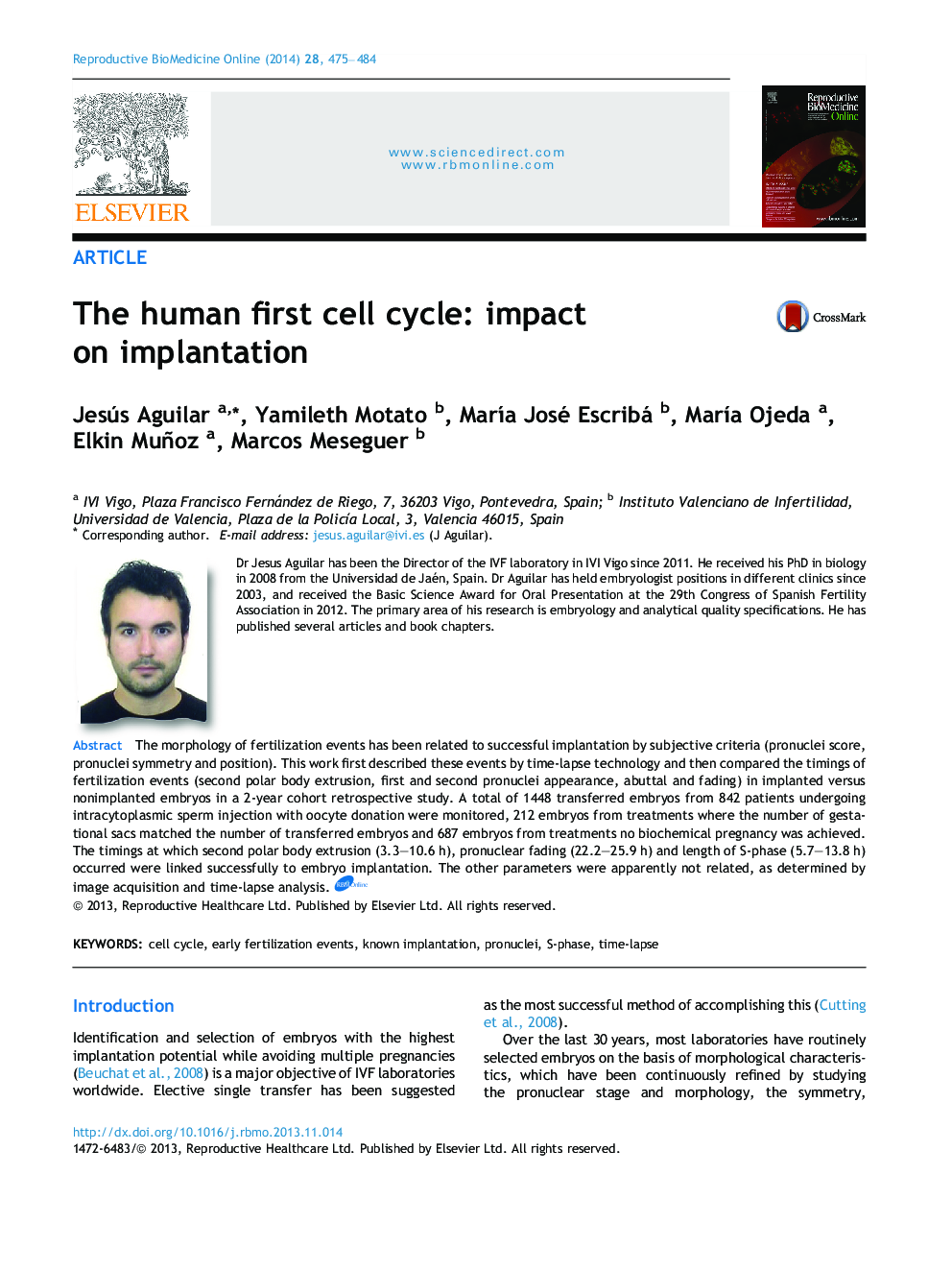 The human first cell cycle: impact on implantation 