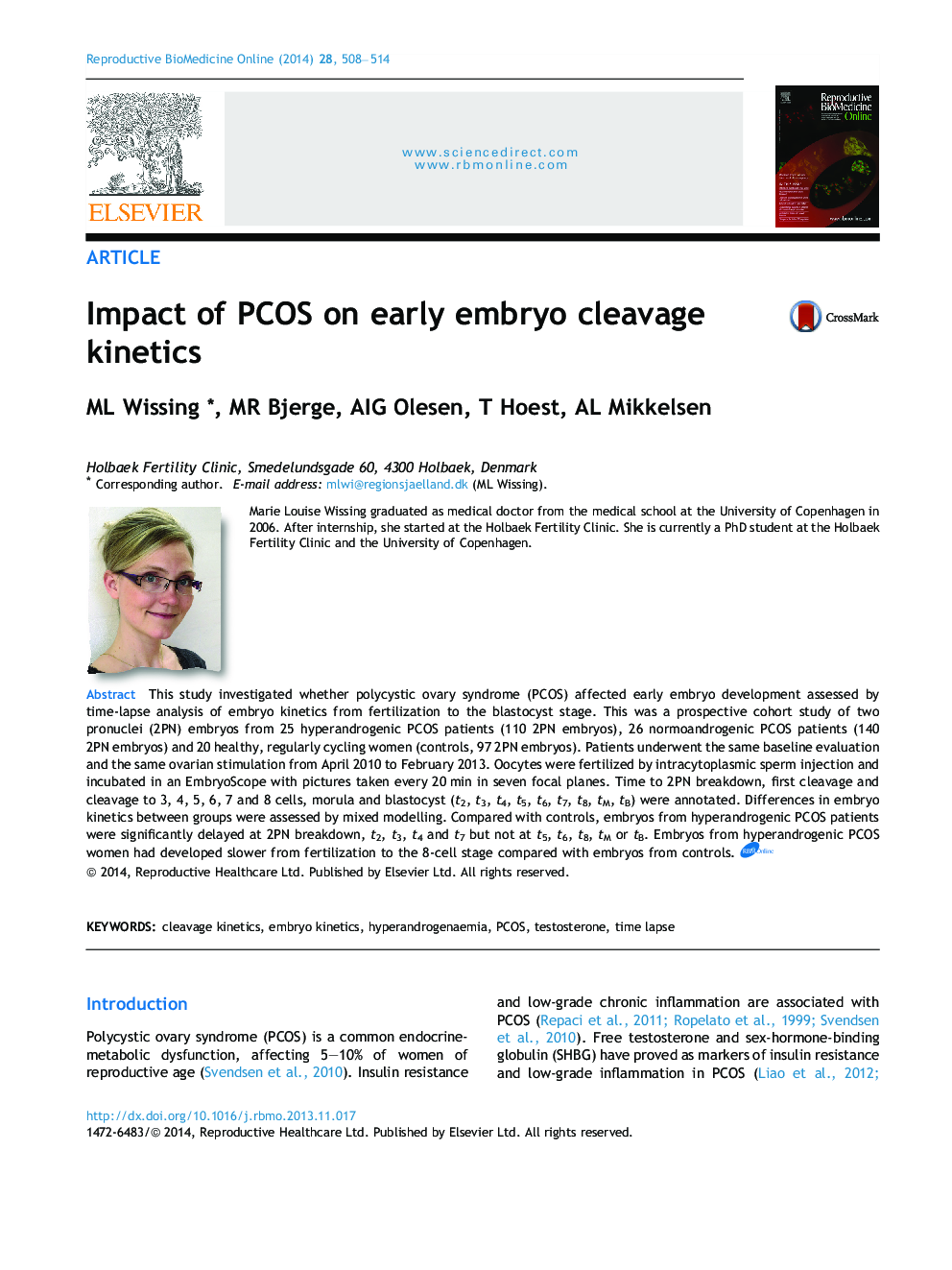 Impact of PCOS on early embryo cleavage kinetics 