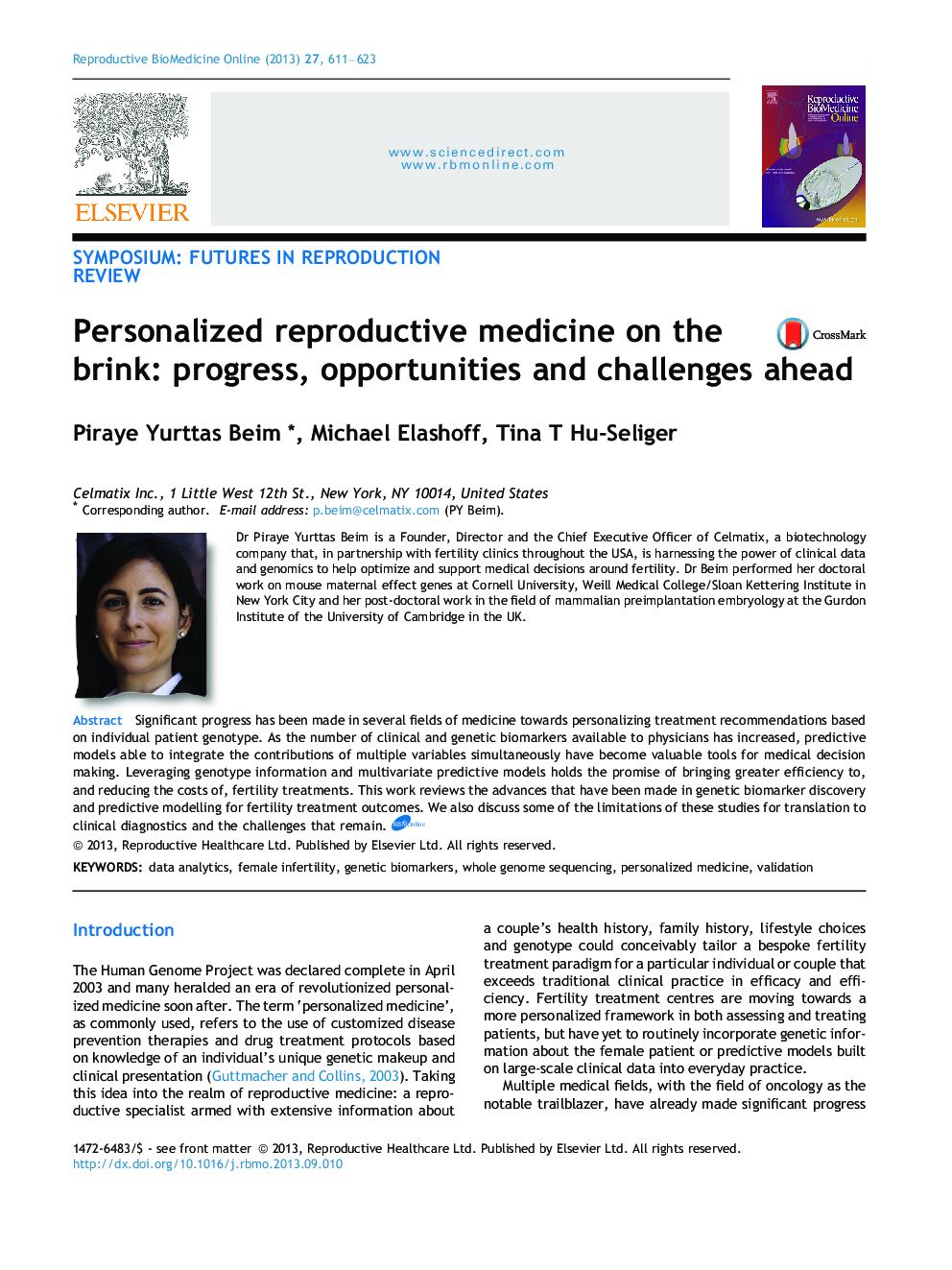 Personalized reproductive medicine on the brink: progress, opportunities and challenges ahead 